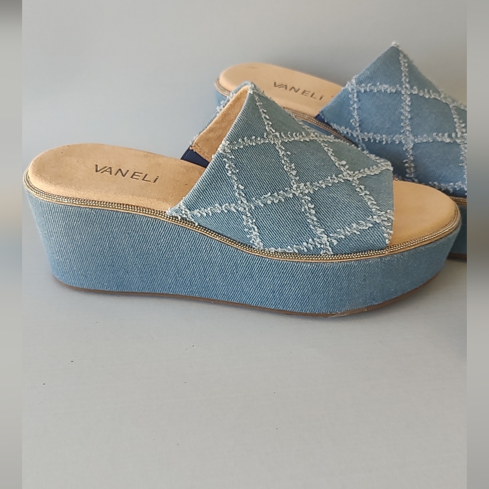 Platform Sandals Wedge Vaneli Blue Denim Women's